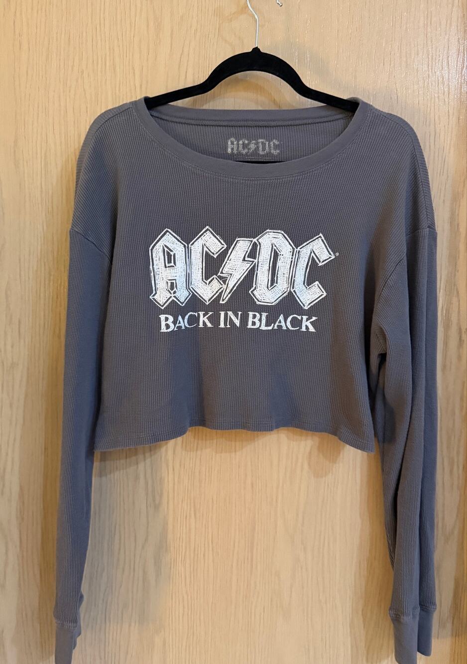AC/DC Back in Black Waffle Thermal Cropped Long Sleeve Top XL